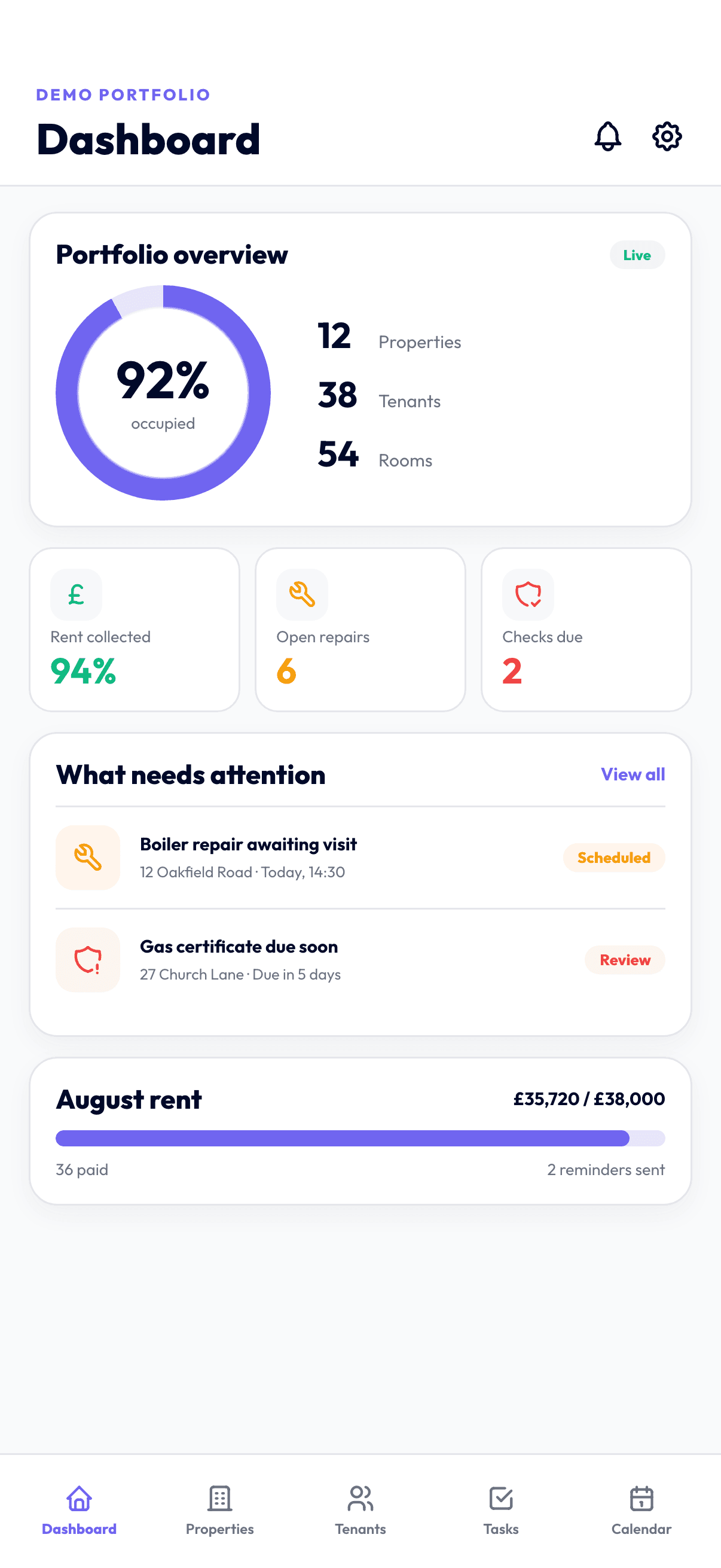 Rendered Social Home demo portfolio dashboard