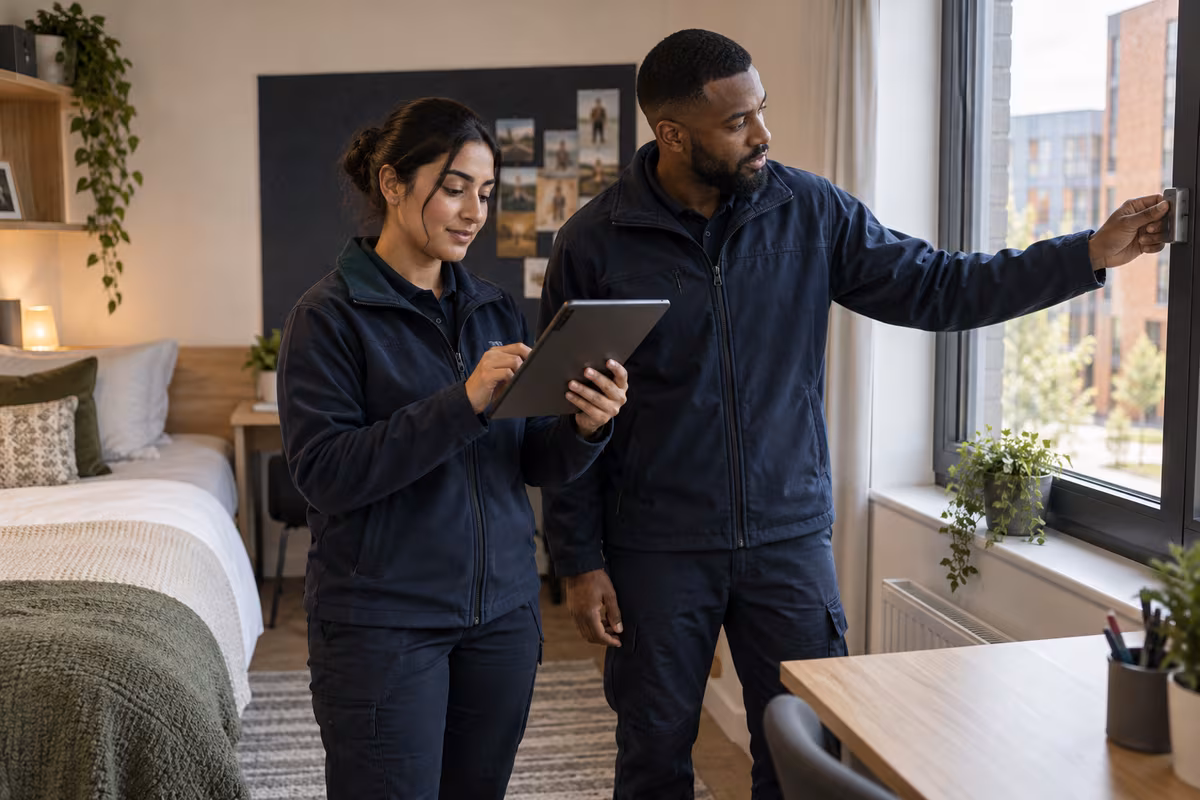 Property team inspecting a student room