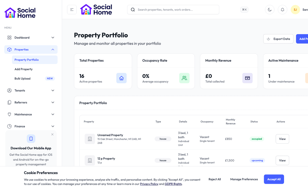 Property portfolio view with occupancy insights