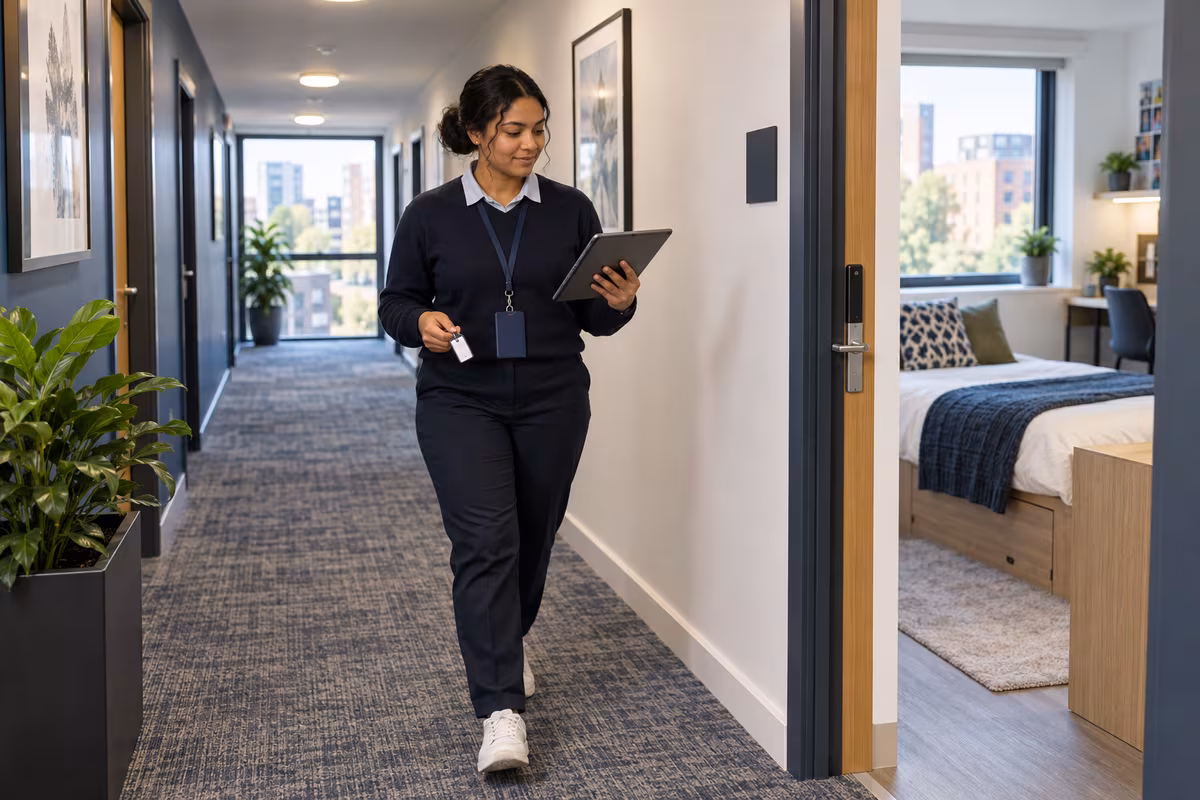 Accommodation team member confirming a student room allocation