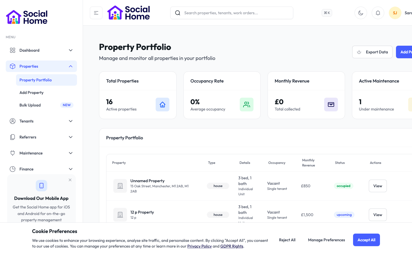 Property portfolio view with occupancy insights
