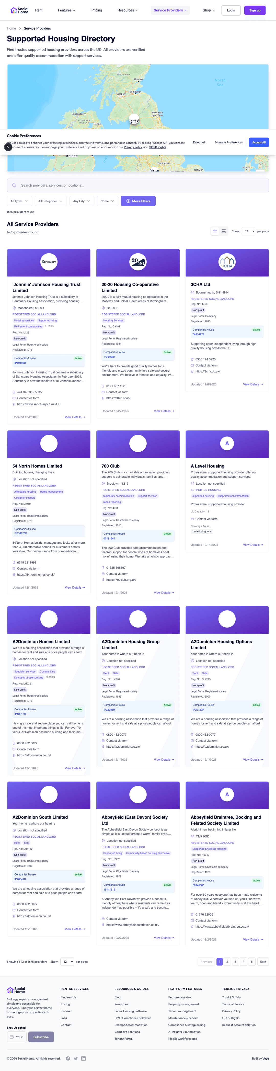 Service providers directory with professional cards and verification details
