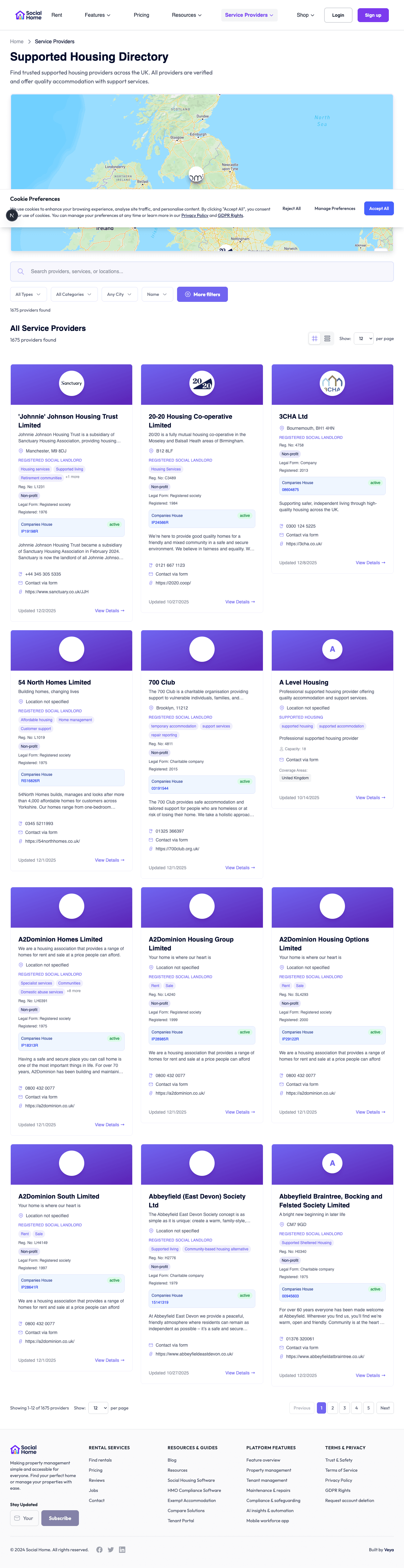 Service providers directory with professional cards and verification details