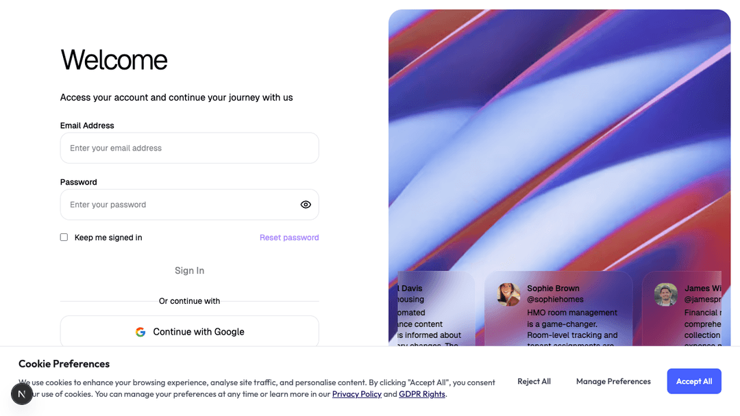 Service provider setup page with form fields